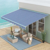 Outsunny 16.5' x 10' Electric Awning, Retractable Awning with LED Lights and Remote Controller for Door and Window, Blue/White(m-10)