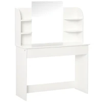 HOMCOM Vanity Desk with Mirror, Makeup Vanity with Open Shelves and Drawer, Dressing Table for Bedroom, White(m-2)