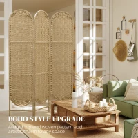 HOMCOM Bohemian Privacy Screen, Folding Room Divider with 3 Panels and Arched Top for Bedroom Living Room Office, Natural Wood(m-5)