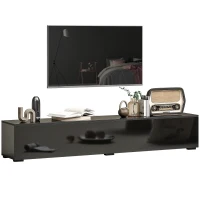 HOMCOM Floating TV Stand for TVs up to 75 Inch, 70.9" TV Cabinet, Entertainment Center with 2 Flip Doors, High Gloss Black(m-9)