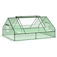 Outsunny 71" x 55" x 32" Mini Tunnel Greenhouse, Garden Planting Shed, Outdoor Flower Planter Warm House with Zipper Windows and Door, Green(m-9)