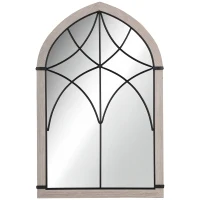 HOMCOM 36.5" x 23.5" Large Farmhouse Wall Mirror, Arch Window Mirror for Wall Decor in Living Room, Bedroom, Entryway, Rustic Wood Grain(m-1)