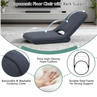 Floor Chair with Adjustable Back Support, Foldable Padded Gaming Floor Seat for Adults & Kids, Multi-Position Meditation Chair with Corduroy Cover for Reading, Gaming & Watching TV (Grey)(m-7)