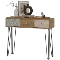 HOMCOM Narrow Console Table with Drawers, 35" Entryway Table with Hairpin Legs for Hallway, Foyer, Living Room, Brown(m-2)