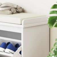 HOMCOM Shoe Storage Bench with Padded Seat Cushion and Flip-Drawer, Entryway Bench, Shoe Cabinet, 31.5x10.2x18.7 Inches, White(m-9)