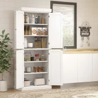 HOMCOM Traditional Farmhouse Kitchen Pantry Cupboard with Two Storage Cabinets, and 4 Adjustable Shelves, White(m-10)