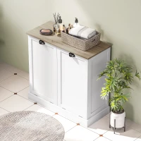 HOMCOM Dual Tilt out Laundry Hamper Cabinet with 2 Removable Basket, Modern Bathroom Storage Cabinet with Shaker Doors and Handles, White(m-9)