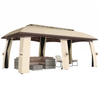 Outsunny 10' x 20' Patio Gazebo, Outdoor Gazebo Canopy Shelter with Netting, Vented Roof for Garden, Beige(m-11)