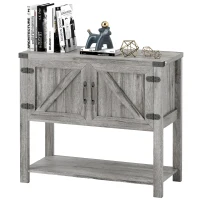 HOMCOM Farmhouse Double Door Coffee Bar Cabinet, Kitchen Cabinet with Bottom Shelf for Entryway, Living Room, Stone Gray(m-1)