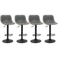 HOMCOM Adjustable Bar Stools, Swivel Bar Height Chairs Barstools Padded with Back for Kitchen, Counter, and Home Bar, Set of 4, Gray(m-11)