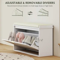 HOMCOM Shoe Storage Bench with Padded Seat Cushion and Flip-Drawer, Entryway Bench, Shoe Cabinet, 31.5x10.2x18.7 Inches, White(m-6)