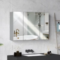 kleankin 35" x 24" Wall Mounted Bathroom Cabinet with Mirror, Bathroom Medicine Cabinet with 3 Doors Adjustable Shelves, Grey(m-1)