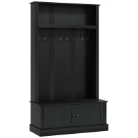 HOMCOM Hall Tree, Entryway Bench with Coat Rack, Black(m-1)