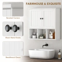 HOMCOM Farmhouse Bathroom Wall Cabinet, Wall Mounted Medicine Cabinet with Adjustable Shelf, Open Compartments, White(m-7)