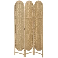 HOMCOM Bohemian Privacy Screen, Folding Room Divider with 3 Panels and Arched Top for Bedroom Living Room Office, Natural Wood(m-9)