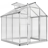 Outsunny 8' L x 6' W Walk-In Polycarbonate Greenhouse with Roof Vent for Ventilation & Rain Gutter for Winter(m-1)