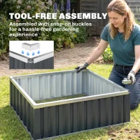 Outsunny 3' x 3' x 1' Raised Garden Bed, Galvanized Metal Planter Box for Vegetables Flowers Herbs, Dark Gray(m-4)