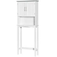 kleankin Modern Over The Toilet Storage Cabinet, Double Door Over Toilet Bathroom Organizer with Adjustable Shelf and Open Shelf, Space Saver, White(m-12)