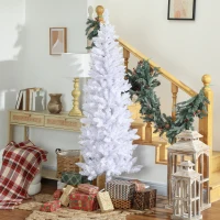 HOMCOM 6ft Tall Pencil Artificial Christmas Tree with 479 Branch Tips with Steel Base, White(m-1)