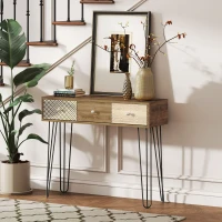 HOMCOM Narrow Console Table with Drawers, 35" Entryway Table with Hairpin Legs for Hallway, Foyer, Living Room, Brown(m-8)