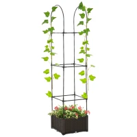 Outsunny 6' Raised Garden Bed Planter with Trellis, Self-Watering Disk, Drainage Holes & Steel Frame for Climbing Plants(m-11)