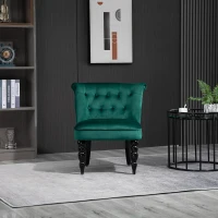 HOMCOM Vintage Leisure Accent Chair, Armless Chair with Button Tufted Straight Back, Turned Legs, Thick Sponge Padding for Living Room, Dining Room, Study, Dark Green(m-4)