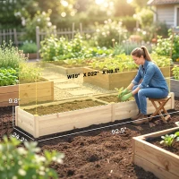 Outsunny 96" x 24" x 10" Wooden Raised Garden Bed with 2 Planter Boxes and Non-woven Fabric Liner for Patio, Natural(m-3)