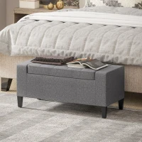 HOMCOM 36" Storage Ottoman Bench, Linen-Look Fabric End of Bed Bench with Solid Wood Frame and Legs, Tufted Storage Chest, Footrest for Living Room, Bedroom, Entryway, Grey(m-1)