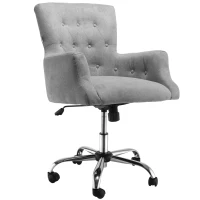 HOMCOM Mid Back Task Chair, Modern Home Office Chair with Tufted Button Design and Padded Armrests, Swivel Computer Desk Chair for Study Living Room Bedroom, Gray(m-1)