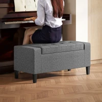 HOMCOM 36" Storage Ottoman Bench, Linen-Look Fabric End of Bed Bench with Solid Wood Frame and Legs, Tufted Storage Chest, Footrest for Living Room, Bedroom, Entryway, Grey(m-10)