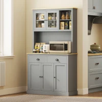 HOMCOM Freestanding Kitchen Cabinet, 71" Tall Pantry Cabinet, Modern Hutch with Wide Countertop, Adjustable Shelves, Gray(m-2)