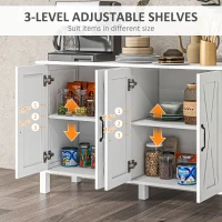 HOMCOM Sideboard Buffet with 4 Barn Doors and 2 Adjustable Shelves, Kitchen Buffet Cabinet for Living Room, Hallway, White(m-5)