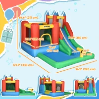 Outsunny Kids Inflatable 6 in 1 Bouncy Castle House Trampoline Slide Water Pool Gun Climbing Wall Basket with Inflator for Kids Age 3-12 Summer 11.5' x 8.8' x 7' Multi-color(m-3)