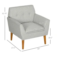 HOMCOM Traditional Accent Chair, Button Tufted Armchair with Wood Legs for Living Room, Bedroom, Light Gray(m-3)