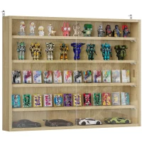 HOMCOM 5-storey Display Cabinet, Shot Glass Display Case, Glass Curio Cabinet with 2 Glass Doors and 4 Adjustable Shelves, Oak(m-9)