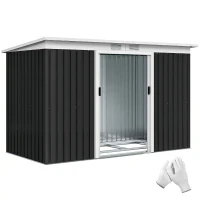 Outsunny 9' x 4' Metal Outdoor Storage Shed, Tool House with Double Lockable Doors for Backyard, Patio, Lawn, Garage, Dark Gray(m-1)