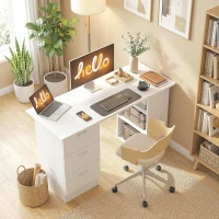 HOMCOM Computer Desk, 47" Writing Table with 3-Tier Shelves and 3 Reversible Drawers for Home Office, Bedroom, White(m-7)