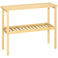 HOMCOM Bamboo Shelf, 2-Tier Storage Shelf, Plant Flower Stand for the Bathroom, Kitchen and Living Room Storage, Natural(m-1)