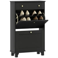 HOMCOM Slim Shoe Storage with 2 Flip Drawers and Adjustable Shelves Shoe Cabinet Organizer for 8 Pair, Black(m-9)