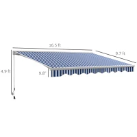 Outsunny 16.5' x 10' Electric Awning, Retractable Awning with LED Lights and Remote Controller for Door and Window, Blue/White(m-3)