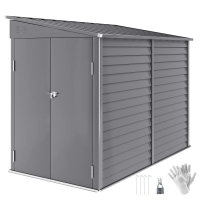 Outsunny 4.6' x 9' Outdoor Storage Shed, Lean to Metal Shed with Foundation Kit, Lockable Doors and Gloves for Patio, Lawn, Gray