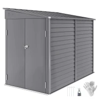 Outsunny 4.7' x 9' Outdoor Storage Shed, Lean to Metal Shed with Foundation Kit, Lockable Doors and Gloves for Patio, Lawn, Gray(m-1)