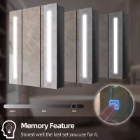 kleankin Bathroom Mirror Cabinet with LED and Adjustable Shelves, Wall Mounted Medicine Cabinet, High Gloss Black(m-5)