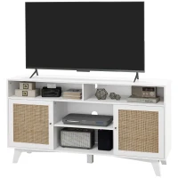 HOMCOM TV Stand Cabinet for 65-Inch, TV Table with 2 Rattan Doors, Television Stand with Adjustable Shelves, 4 Open Shelves(m-1)