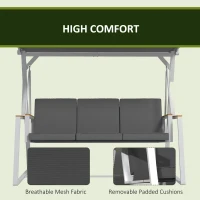 Outsunny 3-Person Patio Swing Chair, Outdoor Porch Swing with Adjustable Canopy & Removable Cushions for Garden, Backyard, Gray(m-6)