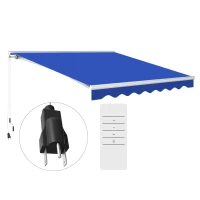 Outsunny 13' x 10' Electric Awning, Retractable Awning with LED Lights and Remote Controller for Door and Window, Blue(m-1)