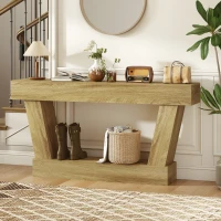 HOMCOM 63 Inch Vintage Console Table, Narrow Entryway Table with Open Shelf for Living Room, Oak(m-11)