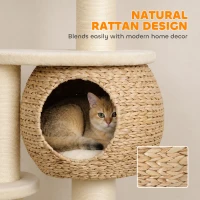 PawHut 52" Cat Tree, Cat Tower with Handwoven Cattail Condo, Bed, Platforms, 3 Scratching Posts and 3 Toy Balls(m-5)