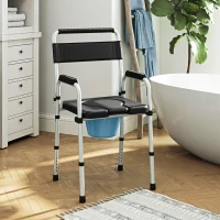 HOMCOM Bedside Commode Chair for Seniors, Adults, Handicap, Raised Toilet Seat with Arm, Adjustable Height, 331 lbs, Black(m-2)