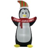 HOMCOM 8ft Christmas Inflatables Outdoor Decorations Penguin with Merry Christmas Banner, Blow-Up Yard Christmas Decor with LED Lights Display(m-1)